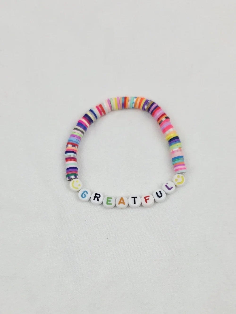 Handmade Clay Bead Multi Color Greatful Smiley Face  Bracelet